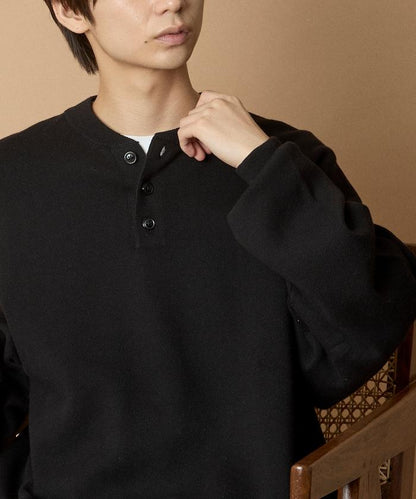 寬鬆版型休閒風汗衫風格亨利領針織衫