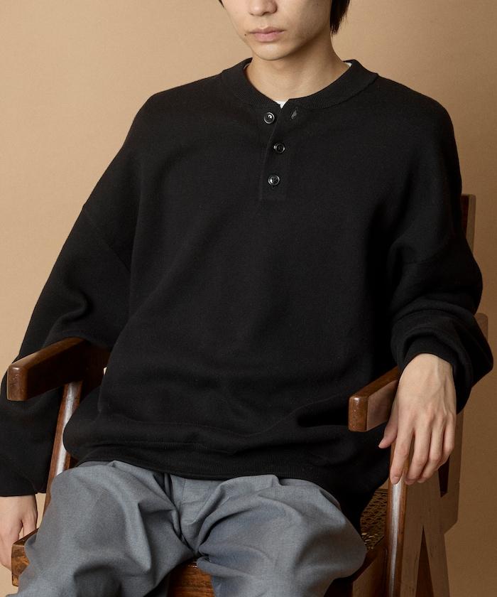 寬鬆版型休閒風汗衫風格亨利領針織衫