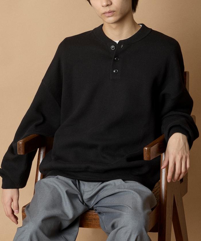 寬鬆版型休閒風汗衫風格亨利領針織衫