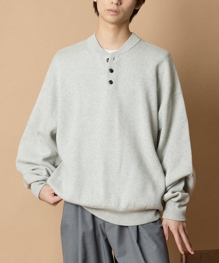 寬鬆版型休閒風汗衫風格亨利領針織衫