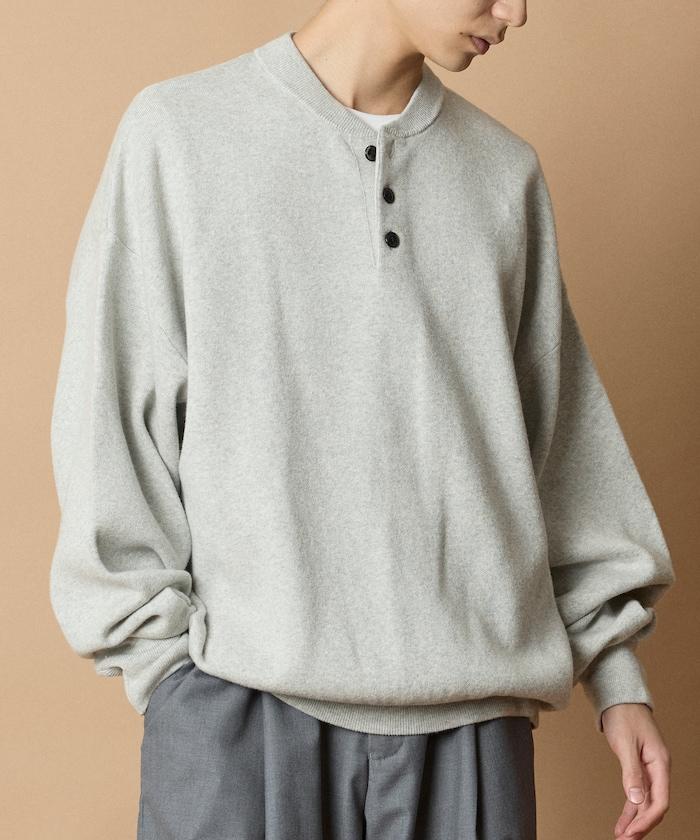 寬鬆版型休閒風汗衫風格亨利領針織衫