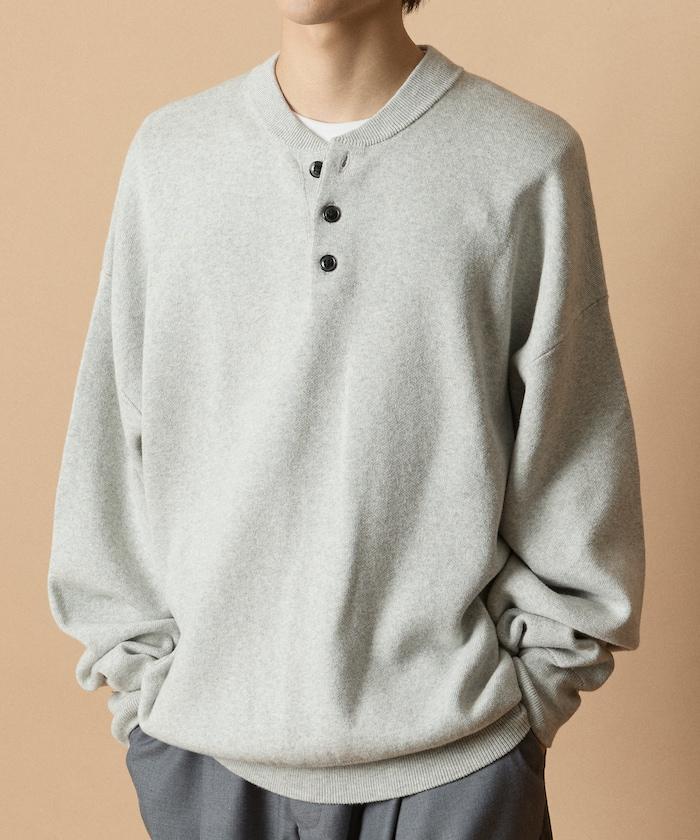 寬鬆版型休閒風汗衫風格亨利領針織衫