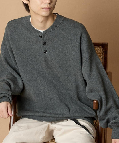 寬鬆版型休閒風汗衫風格亨利領針織衫
