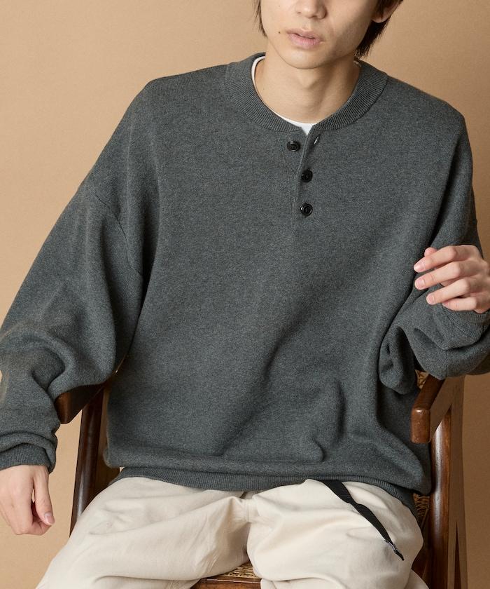 寬鬆版型休閒風汗衫風格亨利領針織衫