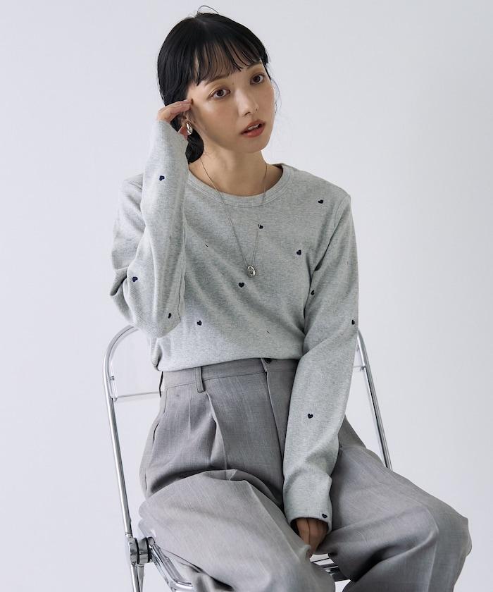 迷你愛心刺繡長袖T恤