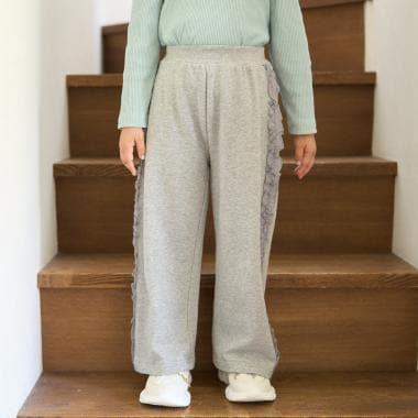 【防起球加絨】側邊荷葉邊寬鬆版型衛褲