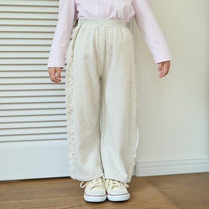 【防起球加絨】側邊荷葉邊寬鬆版型衛褲