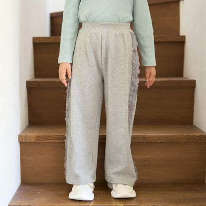 【防起球加絨】側邊荷葉邊寬鬆版型衛褲