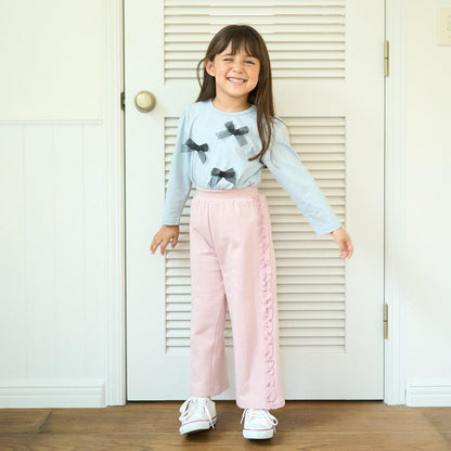 【防起球加絨】側邊荷葉邊寬鬆版型衛褲