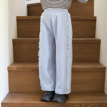 【防起球加絨】側邊荷葉邊寬鬆版型衛褲