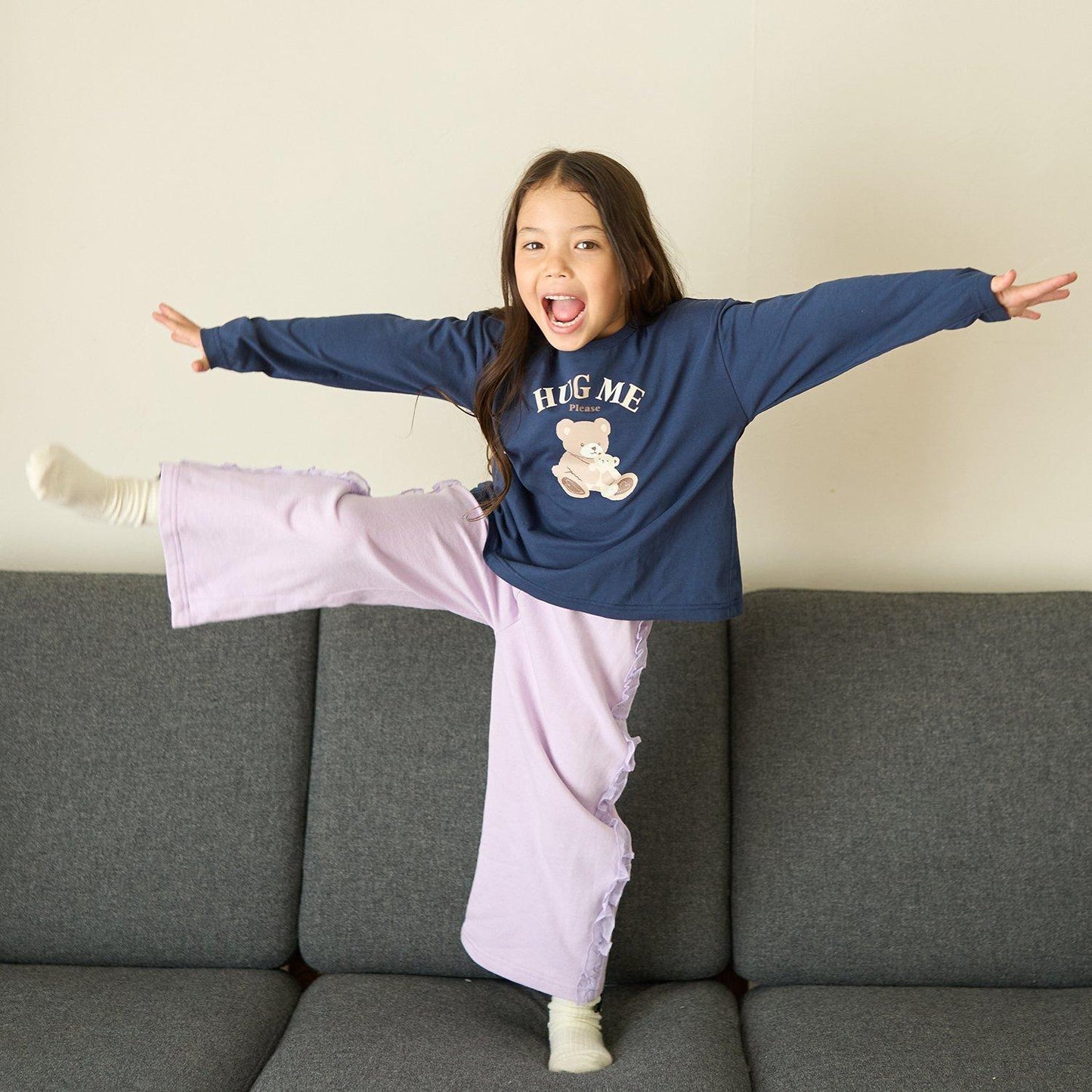 【防起球加絨】側邊荷葉邊寬鬆版型衛褲