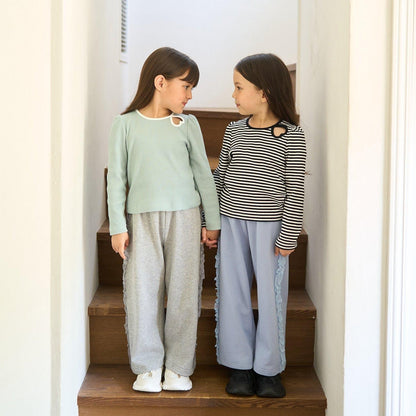 【防起球加絨】側邊荷葉邊寬鬆版型衛褲