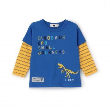 恐龍刺繡假兩件長袖T恤