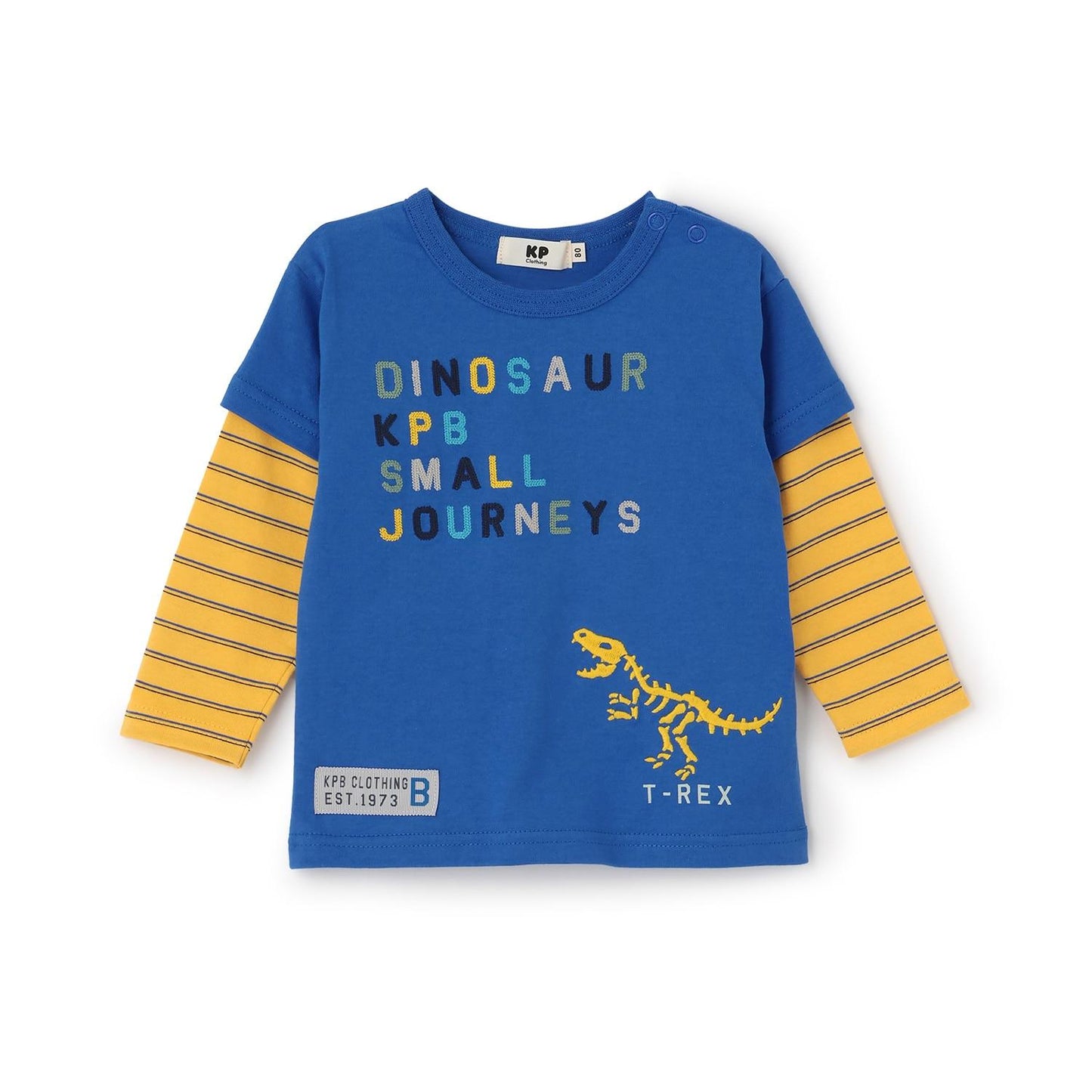 恐龍刺繡假兩件長袖T恤