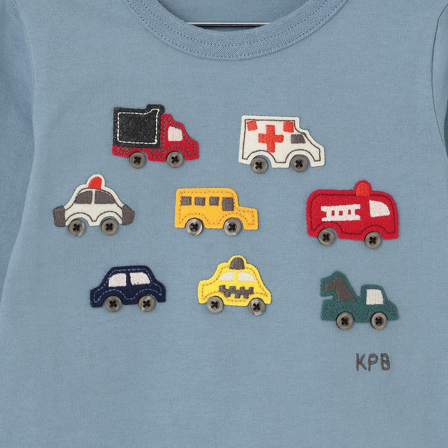 汽車貼布繡×下襬格紋長袖T恤