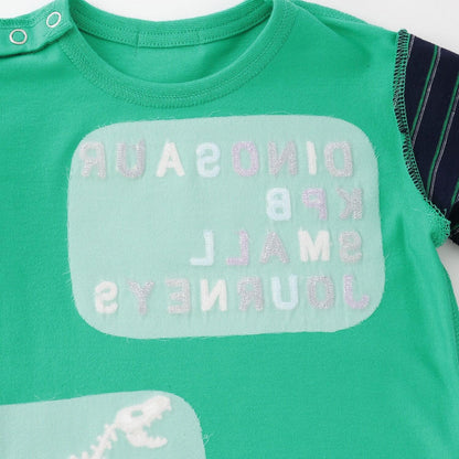 恐龍刺繡假兩件長袖T恤