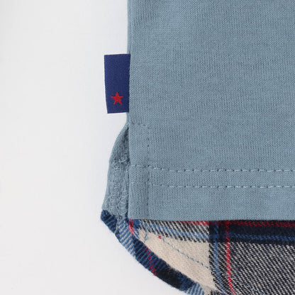 汽車貼布繡×下襬格紋長袖T恤