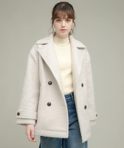 羊毛感捲曲長毛繭型大衣