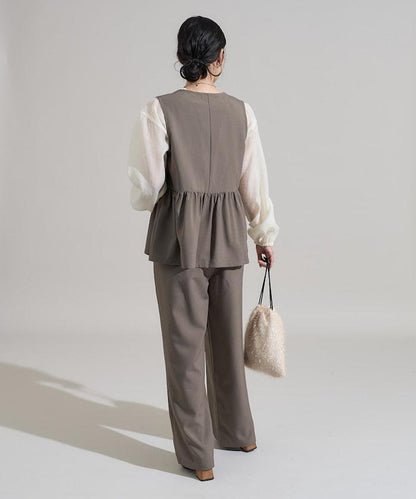 【3件套單品～トリオット系列～】荷葉邊下襬馬甲三件套