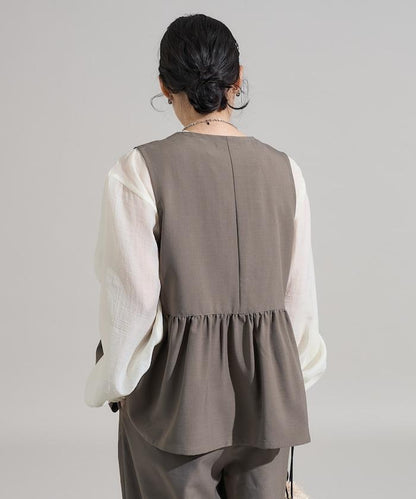 【3件套單品～トリオット系列～】荷葉邊下襬馬甲三件套