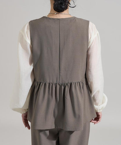 【3件套單品～トリオット系列～】荷葉邊下襬馬甲三件套