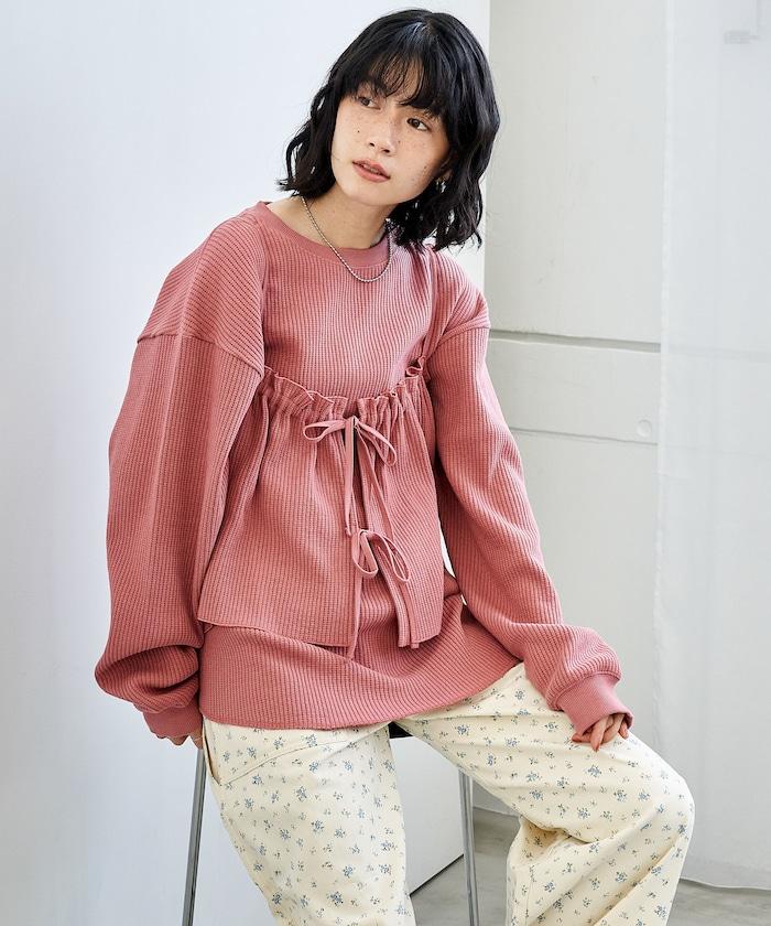 【套裝商品】華夫格長袖T恤與吊帶背心套裝