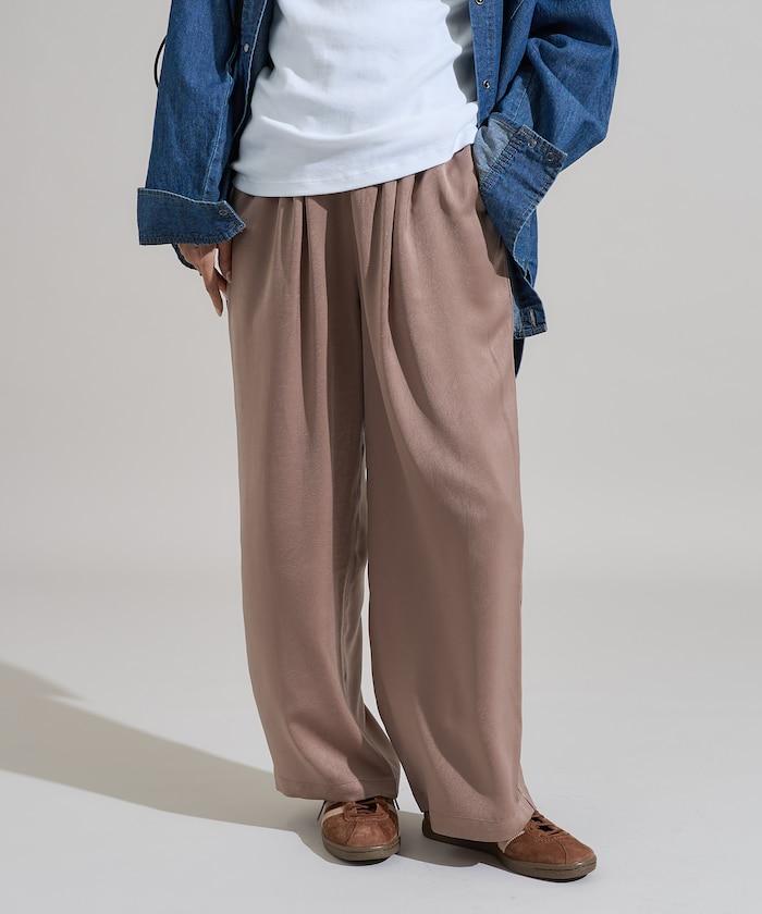 緞面褶皺休閒長褲<可搭配套裝>