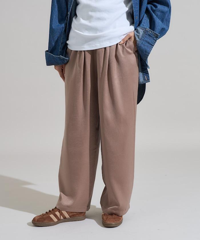 緞面褶皺休閒長褲<可搭配套裝>