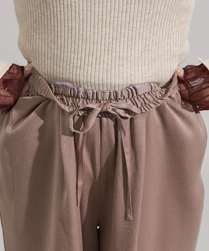 緞面褶皺休閒長褲<可搭配套裝>