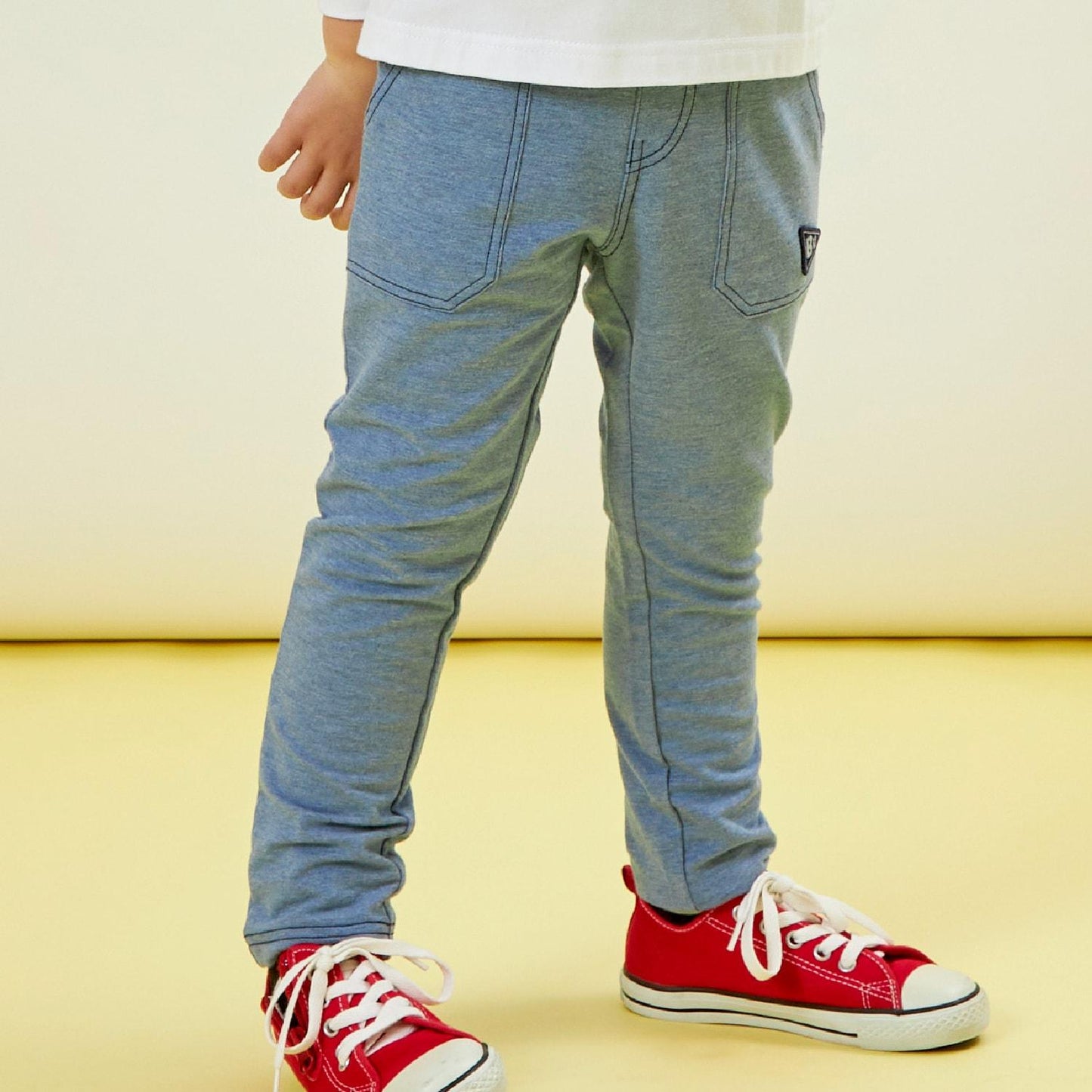 彈力牛仔針織長褲