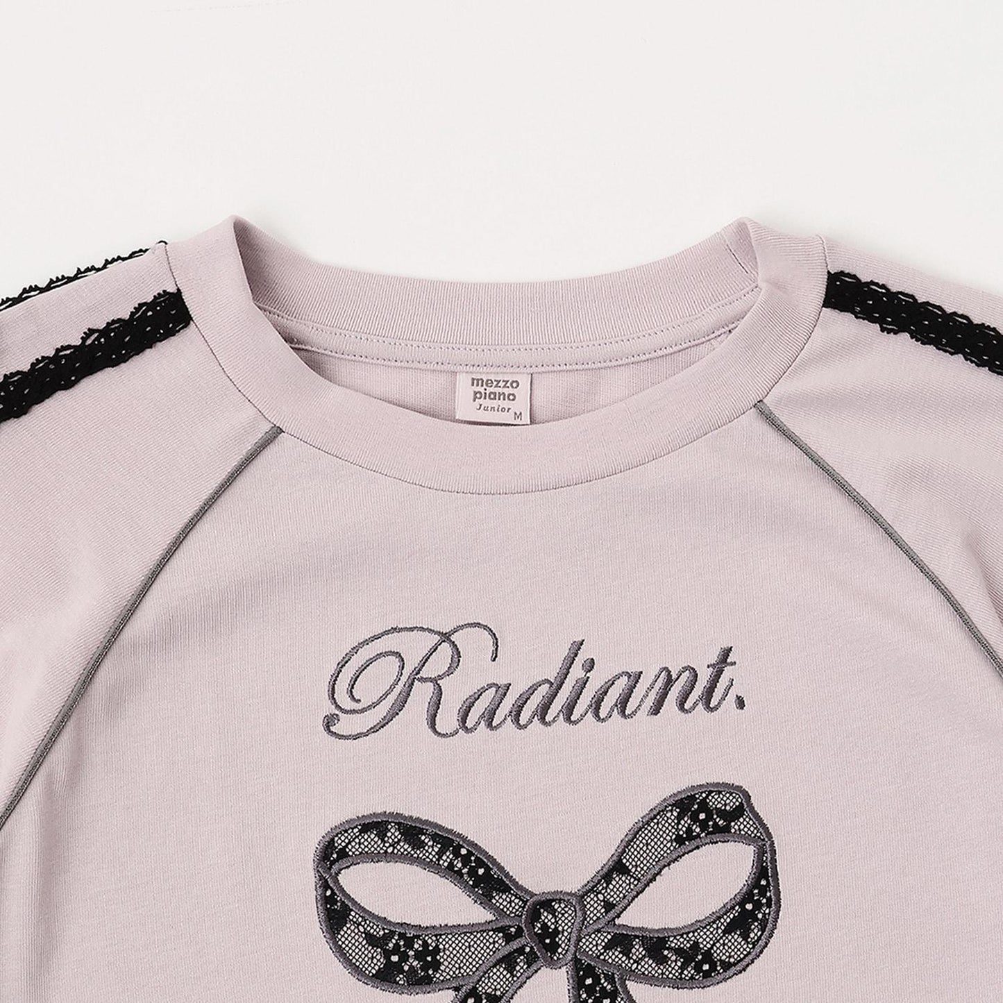 蕾絲蝴蝶結貼花長袖T恤