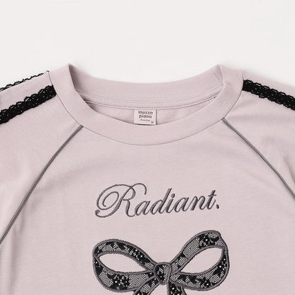 蕾絲蝴蝶結貼花長袖T恤