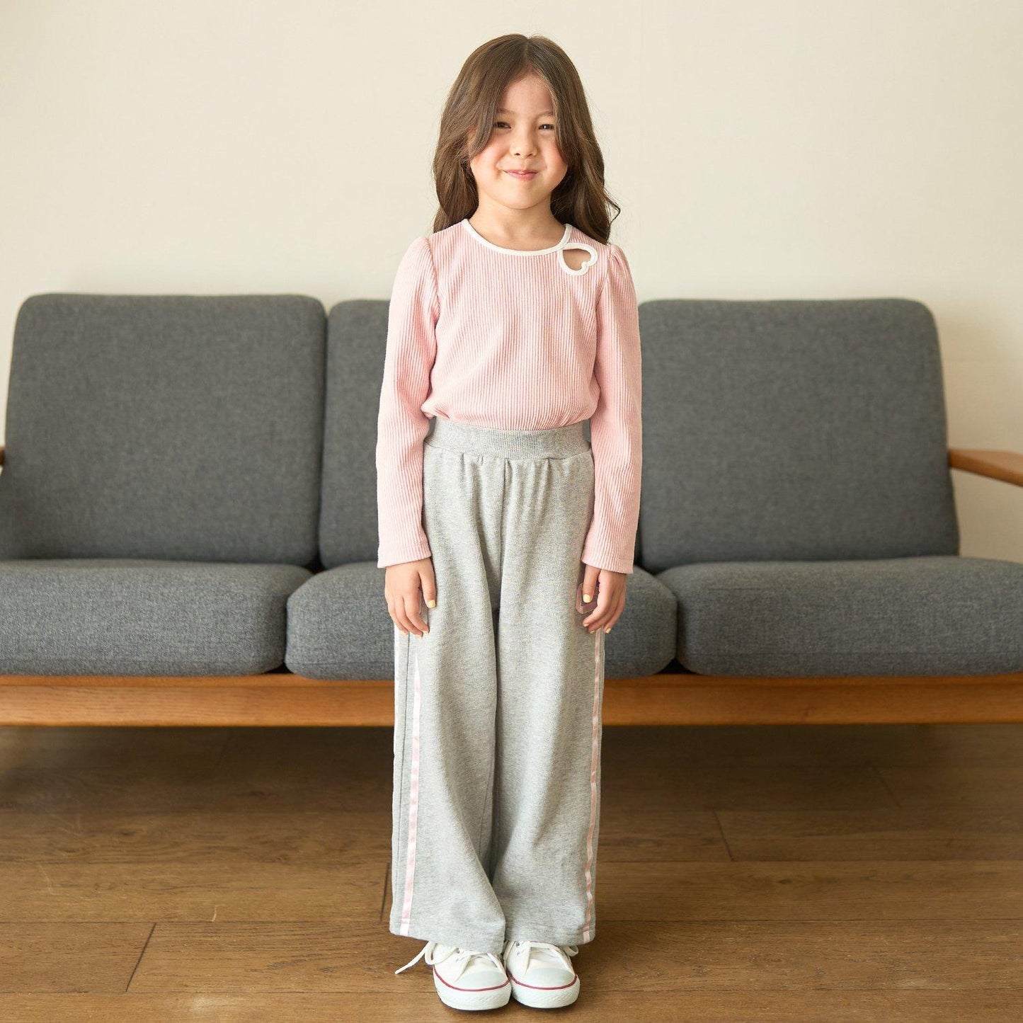 拼色愛心羅紋上衣