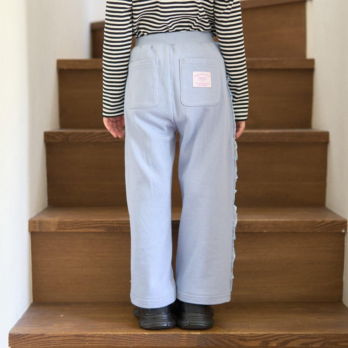 【防起球加絨】側邊荷葉邊寬鬆版型衛褲