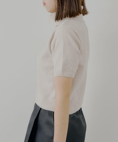 【Chico】亮絲天鵝絨高領短袖針織衫