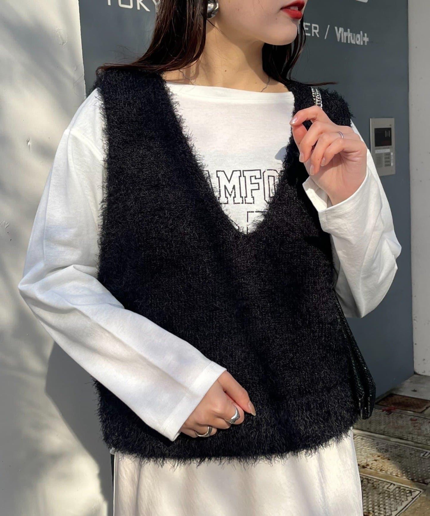 混合羽毛紗線短款背心