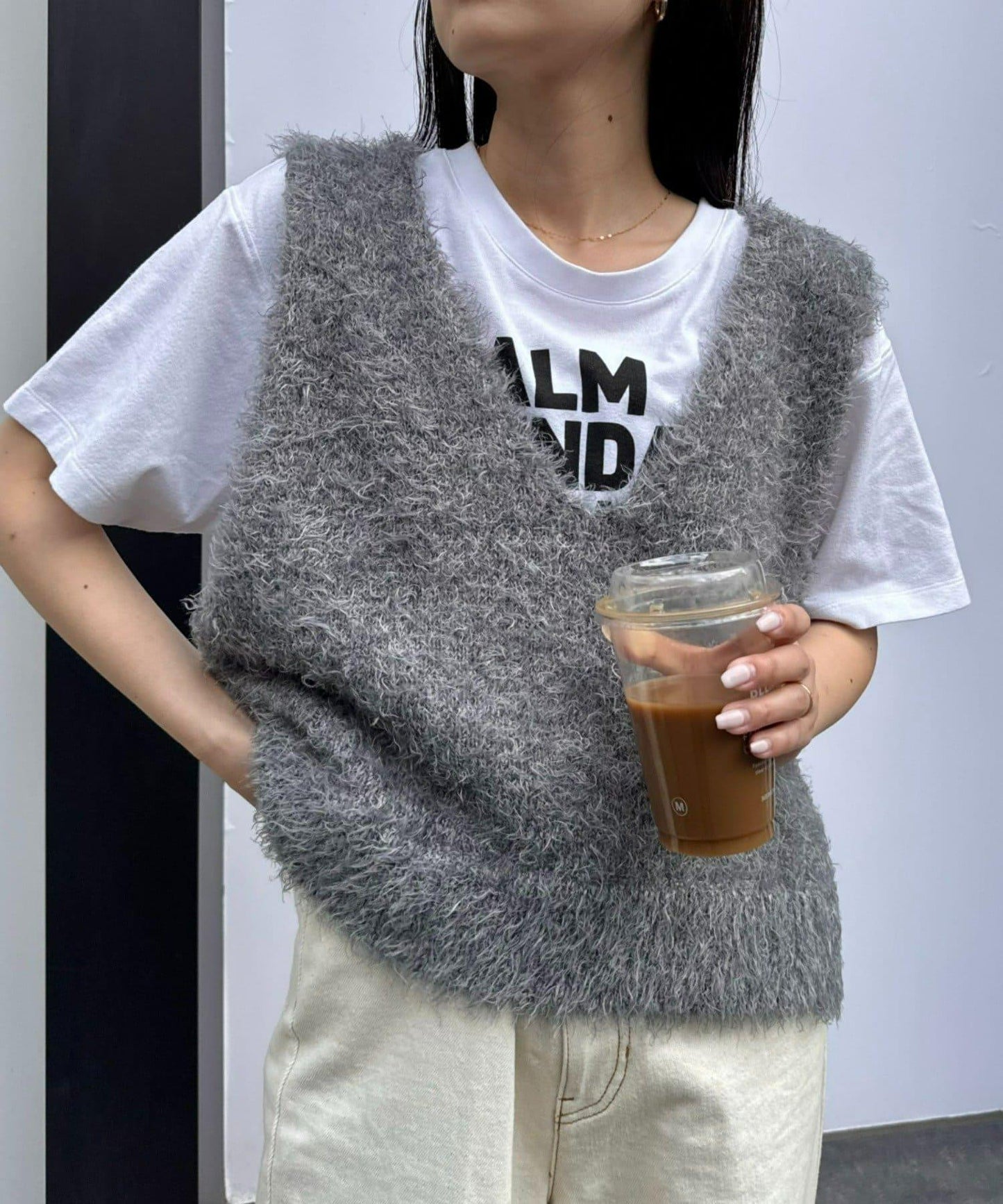 混合羽毛紗線短款背心