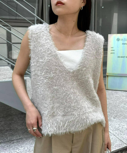 混合羽毛紗線短款背心