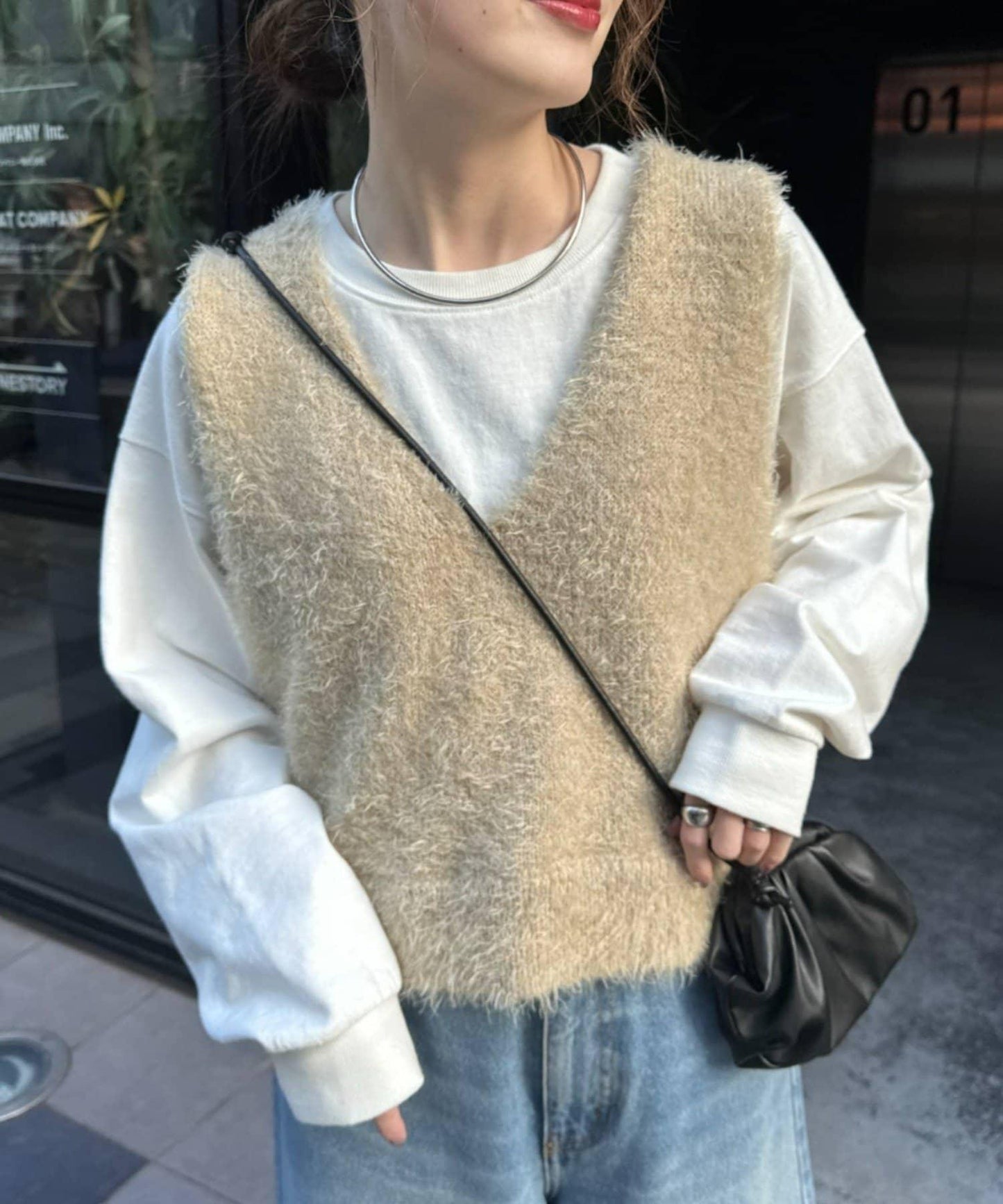 混合羽毛紗線短款背心