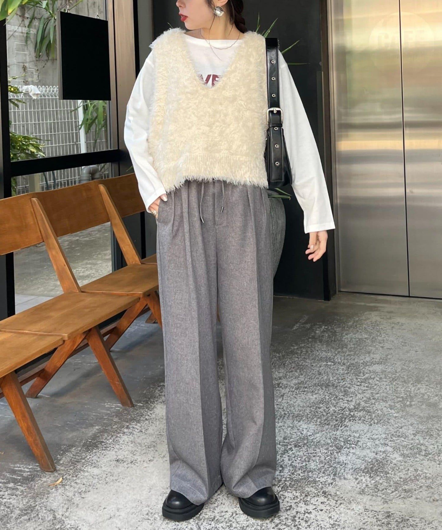 混合羽毛紗線短款背心