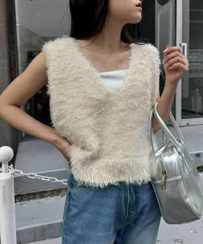 混合羽毛紗線短款背心