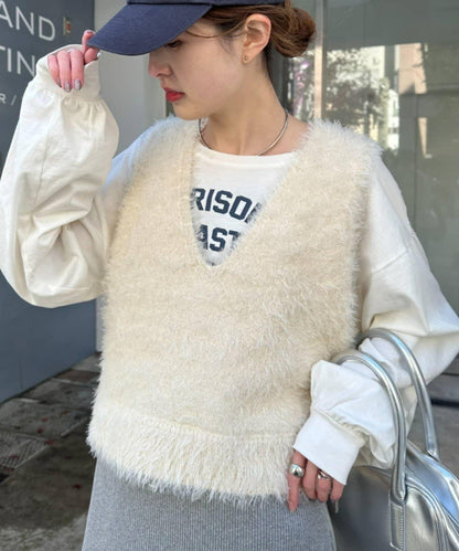 混合羽毛紗線短款背心