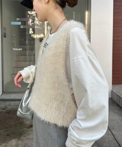 混合羽毛紗線短款背心