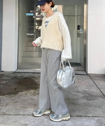 混合羽毛紗線短款背心