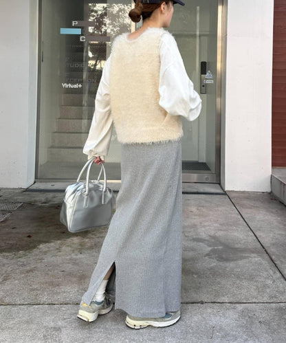 混合羽毛紗線短款背心