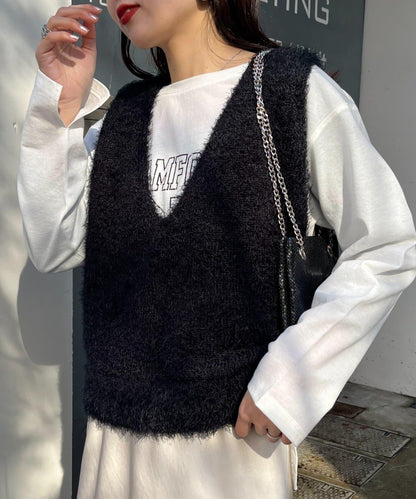 混合羽毛紗線短款背心