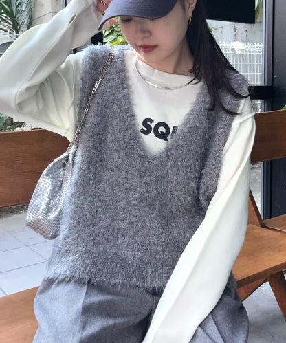 混合羽毛紗線短款背心