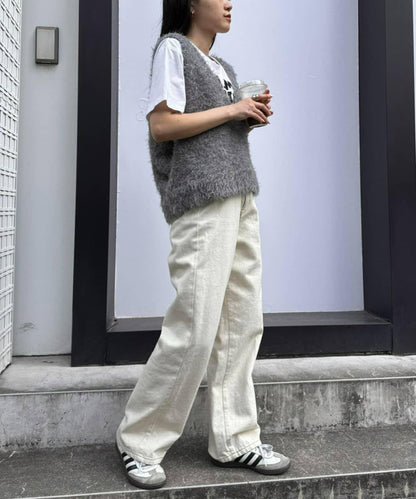 混合羽毛紗線短款背心