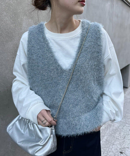 混合羽毛紗線短款背心