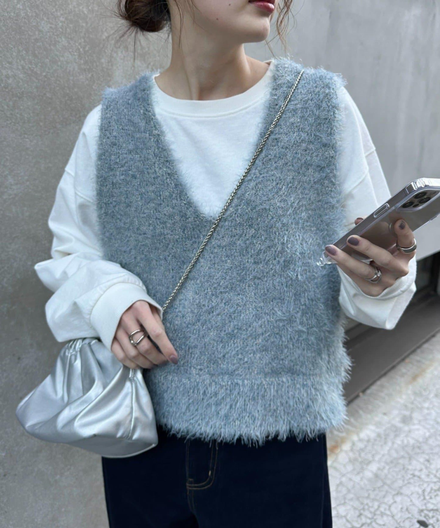 混合羽毛紗線短款背心